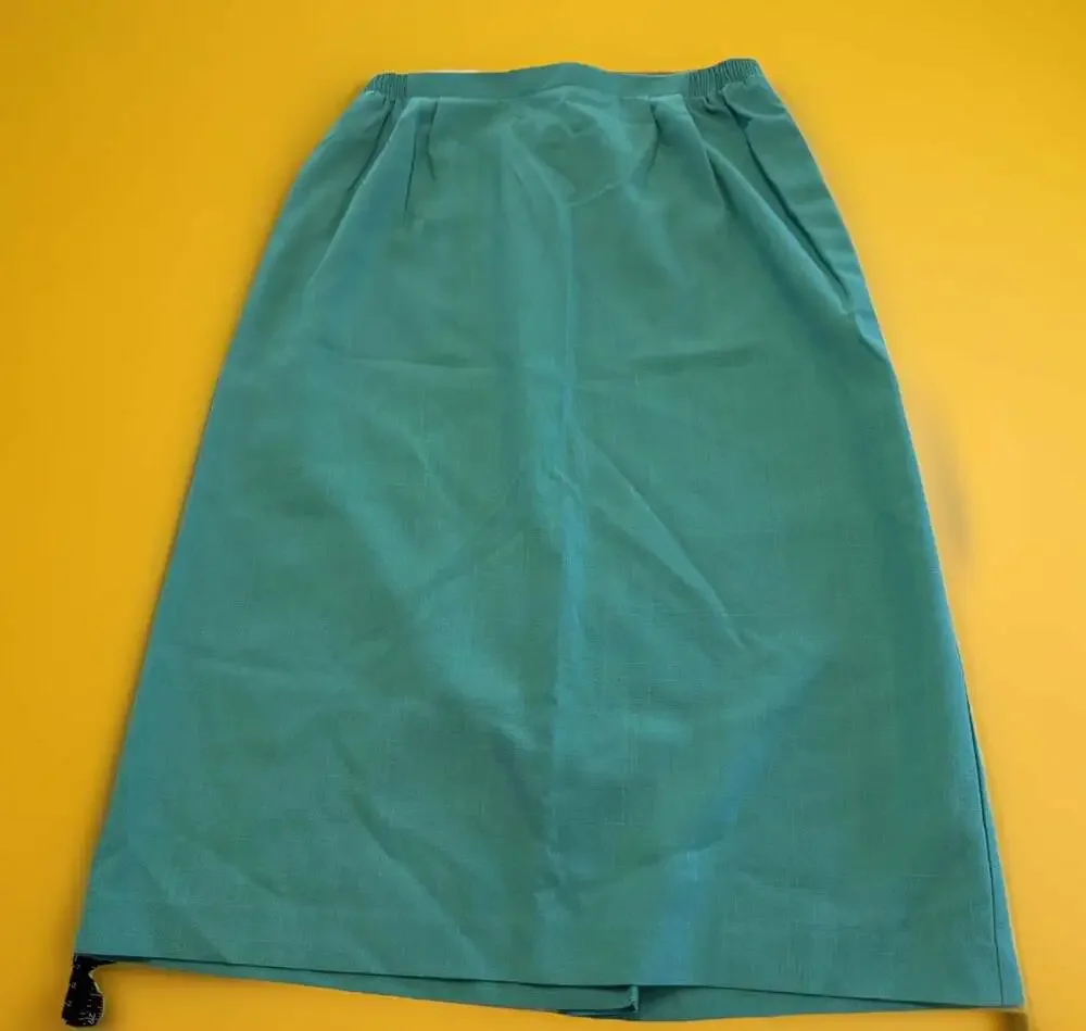 Vintage Tan Jay Green Knee Length Skirt Kick Pleat Garden Party Spring 14-26/28